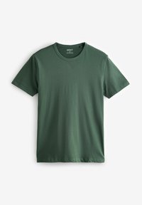 Tricou scurt, de culoare verde închis, realizat din bumbac moale. Dispune de un guler rotund clasic și o croială lejeră, fără modele sau aplicații.