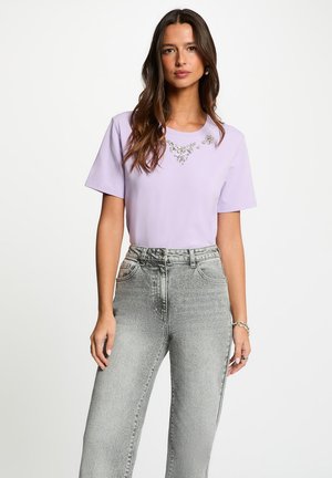 Morgan, MORGAN MORGAN SHORT-SLEEVE T-SHIRT WITH RHINESTONES - T-shirt imprimé - mauve