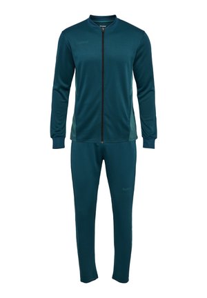 Dunkel petrolfarbener zweiteiliger Trainingsanzug mit Jacke mit Frontreißverschluss, gerippten Bündchen und passenden Slim-Fit-Hosen.