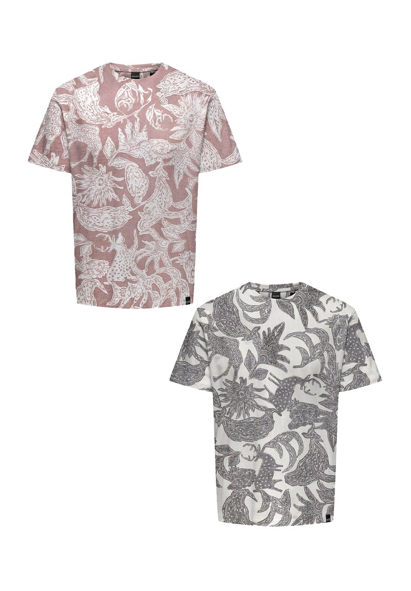 Only & Sons 2ER-PACK RUNDHALS KURZARM - Print T-shirt - weiß rot