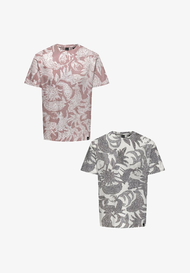 Only & Sons 2ER-PACK RUNDHALS KURZARM - Print T-shirt - weiß rot