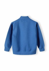 Blauwe sweatshirt met een hoge kraag, geribbelde manchetten en zoom. Schubachtige textuur met een comfortabele pasvorm, voorzien van een effen kleur en zonder patronen.