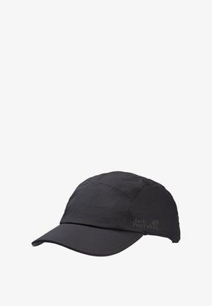 Schwarze Mütze aus weichem Material mit gebogenem Schild und genähten Paneelen. Verfügt über ein Logo an der Seite und ein leichtes Design für hohen Tragekomfort.