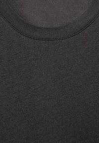 Black crew-neck T-shirt with a smooth texture. The fabric is stretchy, featuring a simple, unembellished design.