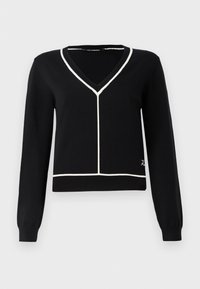 CONTRAST PIPING V NECK SWEATER - Jumper - black