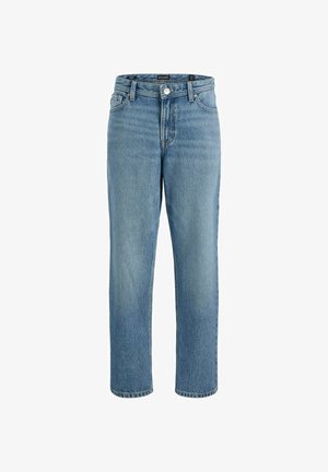 Λευκό βαμβακερό μπλουζάκι με γραφικό σχέδιο σε navy και κόκκινο χρώμα. Φοριέται με ανοιχτό μπλε φαρδύ τζιν και λευκά αθλητικά παπούτσια. Χαλαρή εφαρμογή.