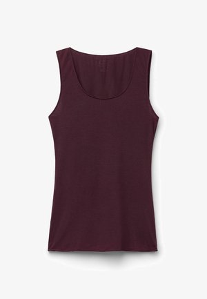 Bordeaux mouwloos tanktop met een ronde hals, gemaakt van zachte stof met een gladde textuur en een rechte zoom.