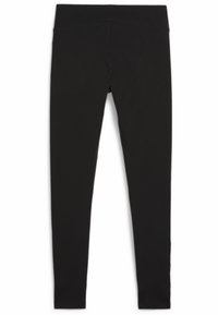 Czarne legginsy wykonane z gładkiego, elastycznego materiału. Wysoki pasek w talii zapewnia bezszwowe wykończenie. Dopasowany krój sięga do kostek.