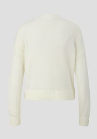 Krämfärgad, kort tröja med strukturerad yta, ribbade muddar och nederkant, som har en avslappnad passform och nedhasade axelsömmar.