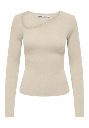 Top beige a maniche lunghe con texture a coste, scollatura asimmetrica e design aderente. Realizzato in morbido tessuto a maglia.
