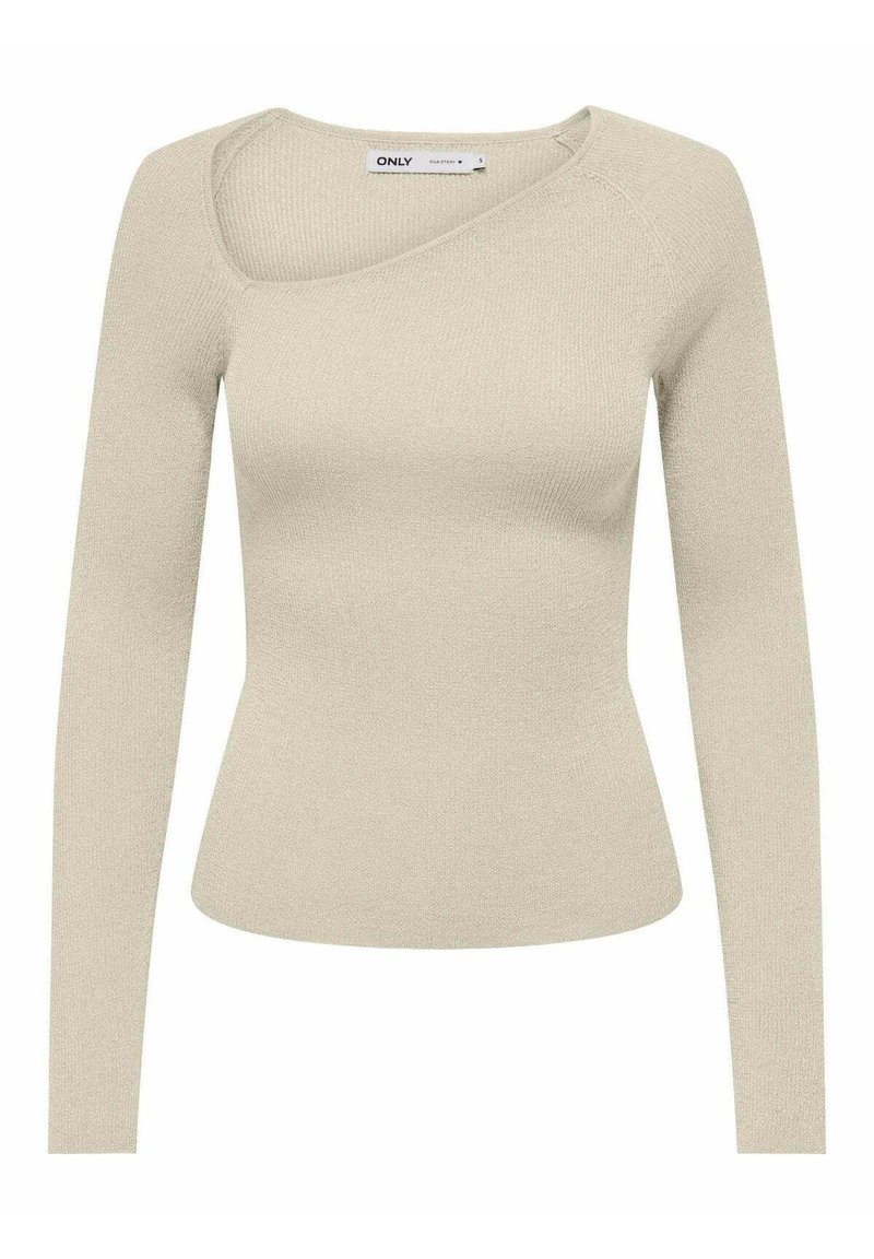 Top beige a maniche lunghe con texture a coste, scollatura asimmetrica e design aderente. Realizzato in morbido tessuto a maglia.