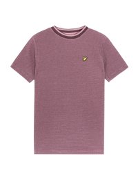 Slim-fit, korte mouw t-shirt in lichtpaarse stof met een gestructureerd patroon. Heeft een contrasterende donkerkleurige ronde hals en een klein geel logo.