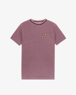 Tricou slim-fit cu mânecă scurtă, dintr-un material violet deschis cu un model texturat. Are un guler contrastant de culoare închisă și un mic logo galben.