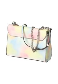 Pastel gradient håndtaske med struktureret design, justerbar kædehank og dekorativt hårdvaresystem. Fremstillet af glat, syntetisk materiale.