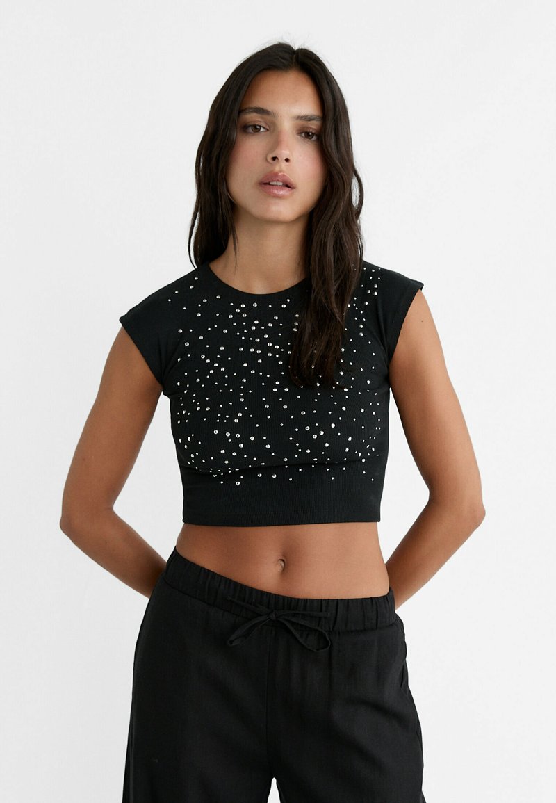 Stradivarius STUDDED WITH SLEEVES - Top - black