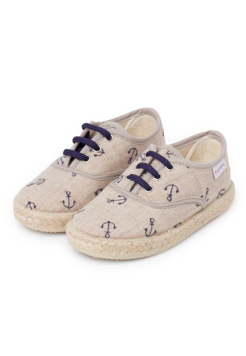 Baskets Pisamonas Imprimé Ancre - Espadrille Enfant - Lacets Colorés - Fabriqué En Espagne