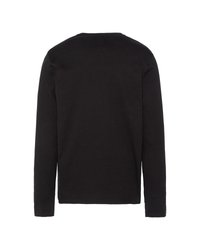 Schwarzes Langarmshirt mit Rundhalsausschnitt. Hergestellt aus weicher Baumwolle, bietet eine glatte Textur und ein schlichtes, unauffälliges Design.