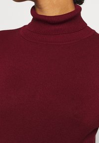 Burgundy turtlenecktröja i ribbat material med en figurnära silhuett och strukturerad yta, med en hög krage.