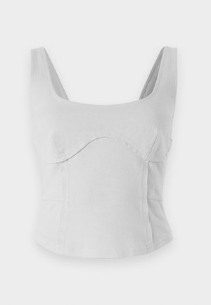 Grå bomulls crop top med firkantet halslinje, brede stropper og buede sømmer. Glatt tekstur med figurnær design og ingen synlig maskinvare.