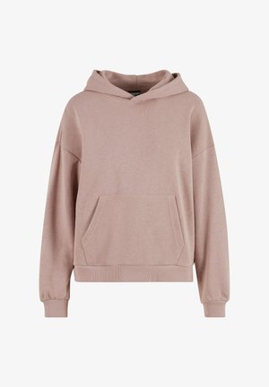 Ljust rosa sweatshirt med huva, känguruficka, sänkta axlar och ribbade manschetter. Tillverkad av mjukt, texturerat tyg.