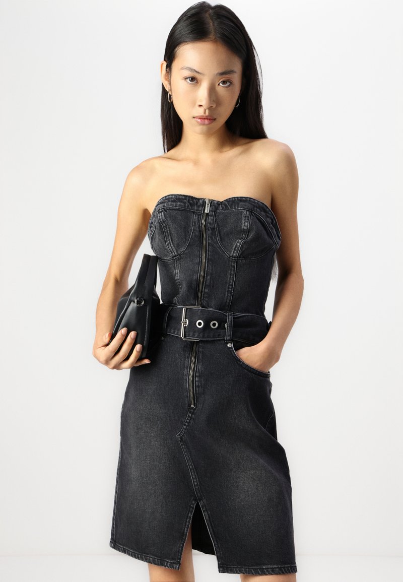 Karl Lagerfeld Jeans BANDEAU DRESS - Denim dress - washed black/black/black  denim - Zalando.co.uk