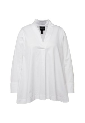 Witte blouse met lange mouwen en een ronde kraag, voorzien van een centrale plooit en een relaxte pasvorm. Glad stof met minimale stikdetails.