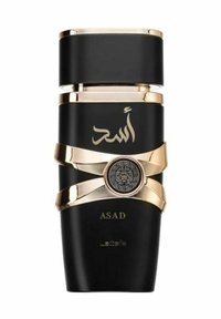 Musta qar blackki, jeni gbħar ta' deheb u medallion ċirkolari. Joffri dizajn modern, sleek u test arab. L-Ibbaq tgħid "ASAD" u "Leteffa."