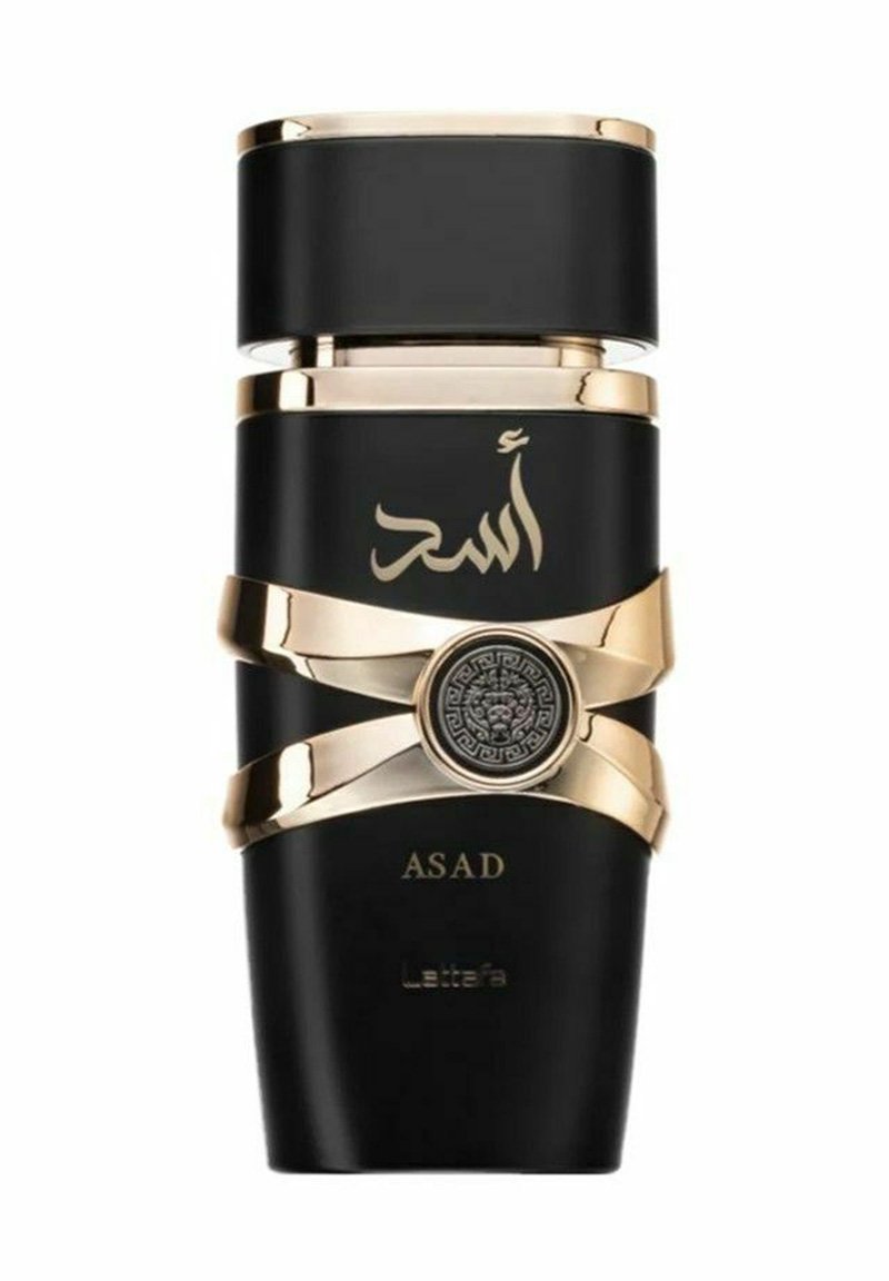 Musta qar blackki, jeni gbħar ta' deheb u medallion ċirkolari. Joffri dizajn modern, sleek u test arab. L-Ibbaq tgħid "ASAD" u "Leteffa."
