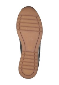 Suola di scarpa in gomma di colore marrone chiaro, con scanalature orizzontali e un bordo arrotondato. Contrassegnata con la taglia "38" per l'identificazione della vestibilità.