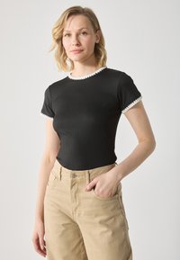 Anna Field - Paprasti marškinėliai - black/blanc de blanc Miniatiūros vaizdas 1