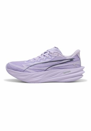 Light purple running shoe with thick textured sole, mesh upper, black Puma logo, and "NITRO" printed on the side.