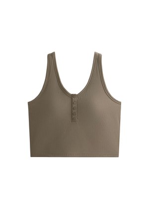 OYSHO RIB COMFORTLUX OPEN BACK HENLEY - Top - brown