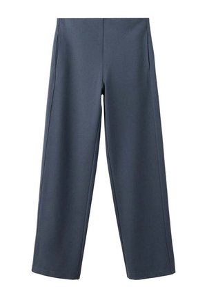 Pantalones rectos de pierna en gris oscuro con bolsillos laterales, sin botones ni cremalleras visibles, mostrados sobre un fondo blanco.