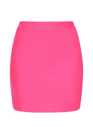 Mini-jupe rose vif, extensible et ajustée, avec une ceinture lisse et un design simple sans coutures.