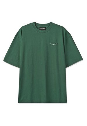 T-shirt verde a maniche corte con scollo tondo, piccolo logo bianco "Pegador" sul petto a sinistra, taglia media, vestibilità rilassata.