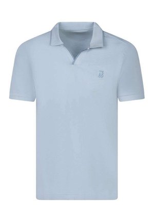 Polo bleu clair à manches courtes avec col ouvert et petit logo brodé "TS 69" sur la poitrine gauche.