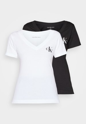 Calvin Klein Jeans MONOLOGO V NECK TEE 2 PACK - Camiseta básica - black/bright white