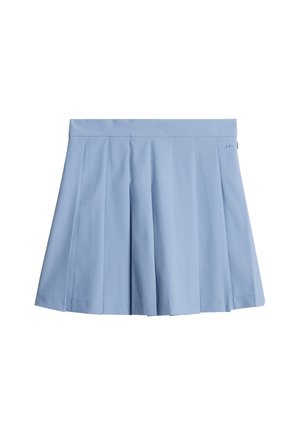 Light blue pleated skirt with a fitted waistband. Made from a smooth fabric, it features a clean design and no visible patterns.