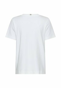 Witte katoenen t-shirt met korte mouwen, ronde hals en een rechte snit. Heeft een subtiele naaddetail op de bovenrug.