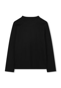 Schwarzes Langarmhemd mit klassischem Kragen, aus einem weichen Stoff hergestellt. Besitzt ein simples Design, ohne zusätzliche Muster oder Akzente.