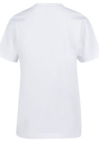 Camiseta blanca lisa de manga corta mostrada desde atrás, con cuello redondo y dobladillo recto.