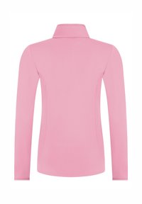 Roze coltrui met lange mouwen, van achteren gezien, met een slanke pasvorm en zonder zichtbare patronen of logo's.