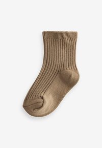 Braune gerippte Socke mit einem kurzen Bündchen, die eine weiche Textur und ein glattes Finish aufweist und für Komfort und Wärme sorgt.