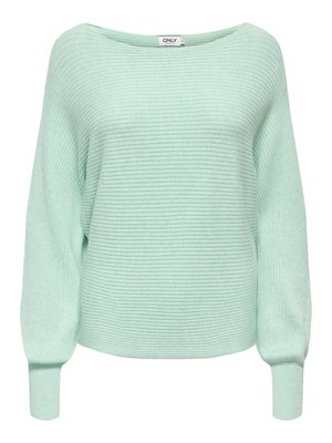 Svetlo meta zelena jopica z rebrasto teksturo, širokim čoln izrezom in dolgimi rokavi. Mehki material s sproščenim oprijetjem.