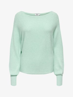 Pull vert menthe clair avec texture côtelée, large encolure bateau et manches longues. Matière douce avec une coupe décontractée.