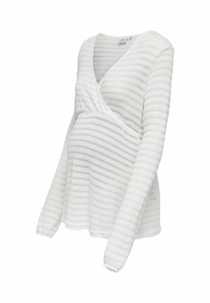 Witte lange mouwen top met een wikkelontwerp, textuur met ribbelpatroon en V-halslijn, geschikt voor zwangerschapskleding.