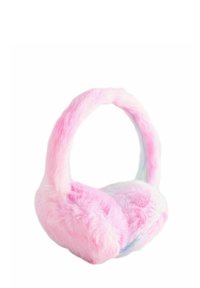 Bandeaux en fausse fourrure avec un doux dégradé de rose et de bleu pastel, présentant un design moelleux et un bandeau incurvé pour le confort.