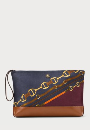 EQUESTRIAN-PRINT CANVAS LARGE POUCH - Toiletti-/meikkilaukku - diagonal belting print/lrn tan