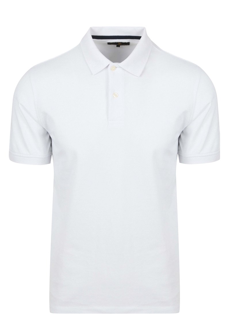 Witte polo shirt gemaakt van zachte katoen. Kenmerkt zich door een klassieke kraag, een placket met drie knopen en korte mouwen. Glad textuur en een getailleerde pasvorm.