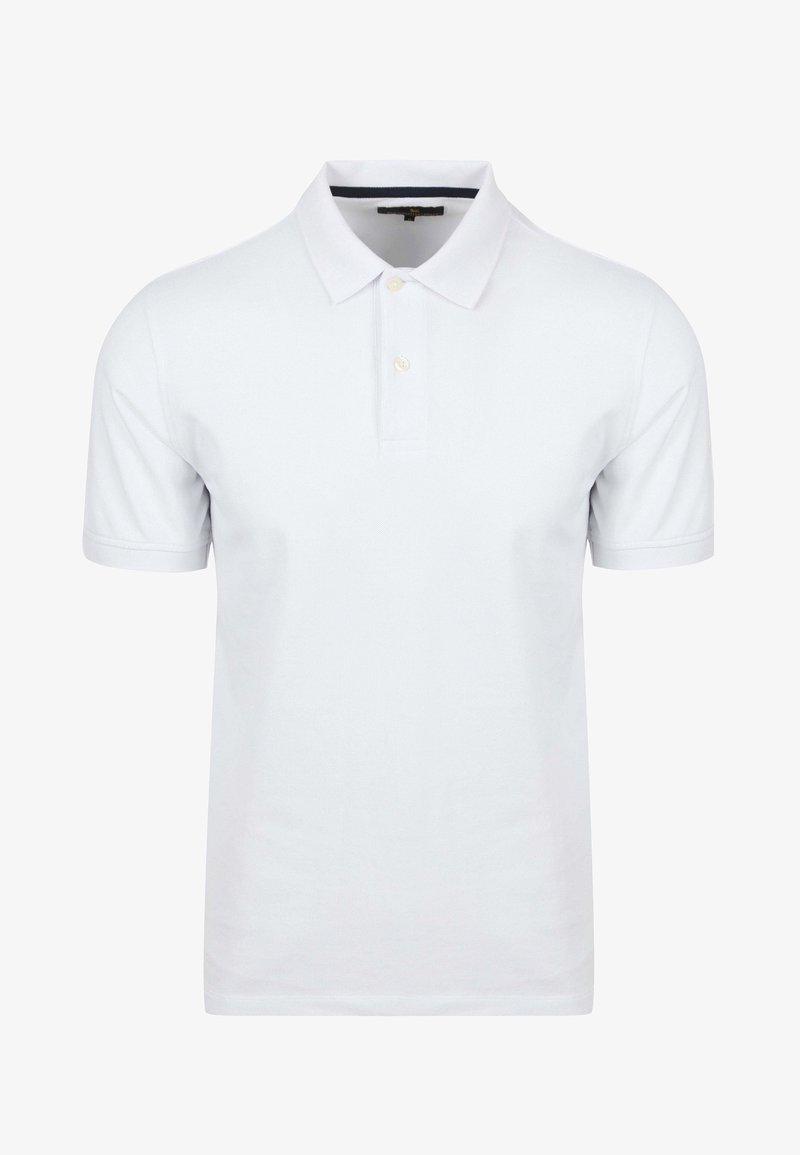 Witte polo shirt gemaakt van zachte katoen. Kenmerkt zich door een klassieke kraag, een placket met drie knopen en korte mouwen. Glad textuur en een getailleerde pasvorm.
